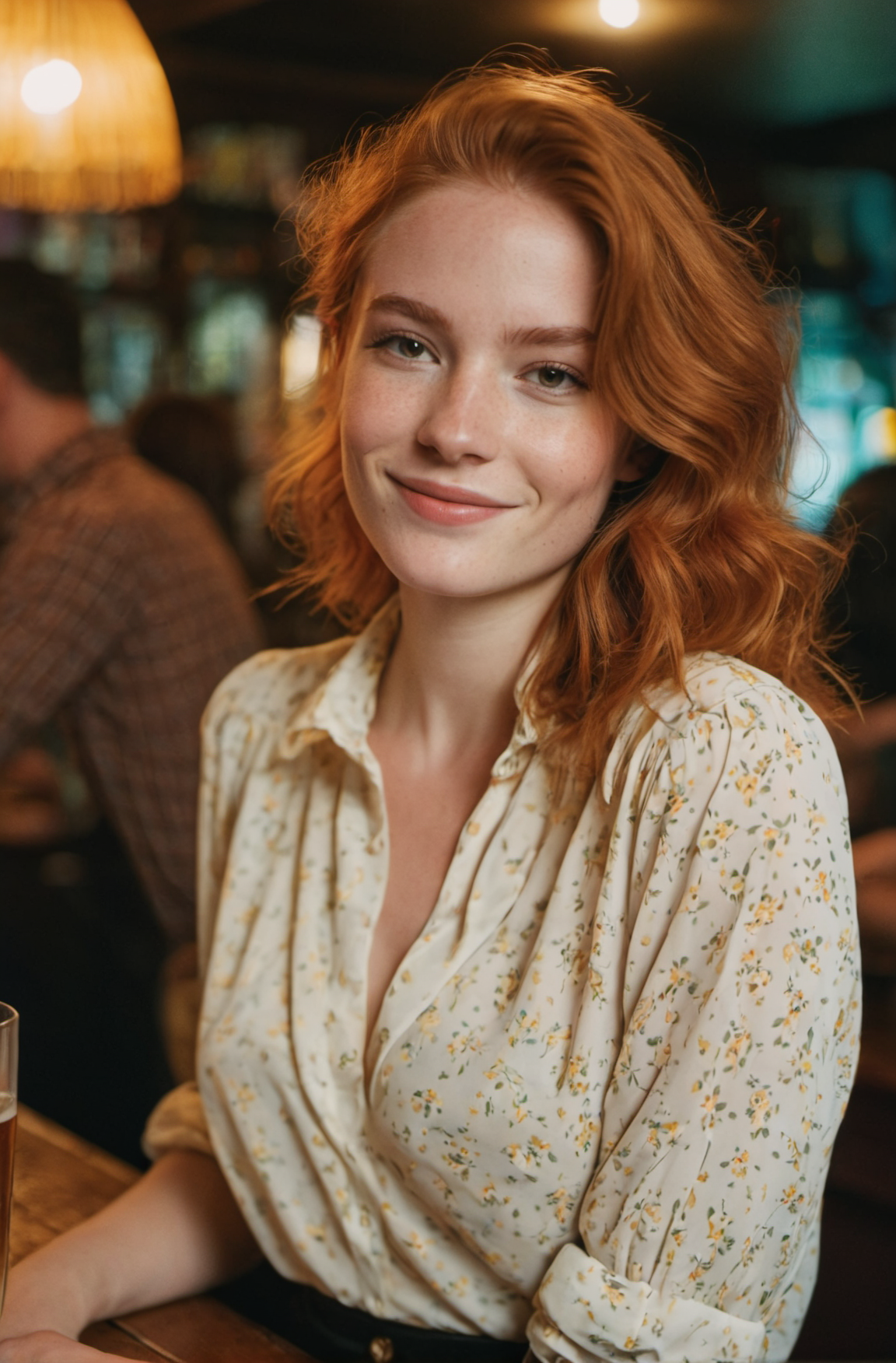 00138-a close up photo of a 20 year old french woman in a blouse at a bar, seductive smile, ginger hair, cinematic light, film still,_.png